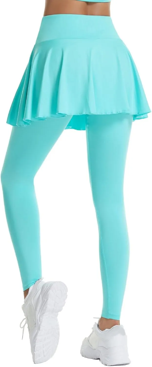 Women's Sports Skirted Leggings Yoga Skirts Spandex Tights Athletic Tennis Skorts Gym Active Running Bottoms