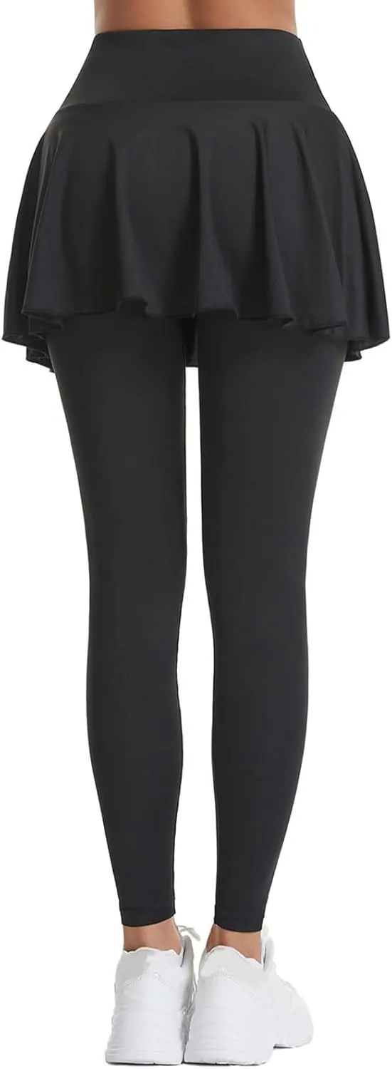 Women's Sports Skirted Leggings Yoga Skirts Spandex Tights Athletic Tennis Skorts Gym Active Running Bottoms