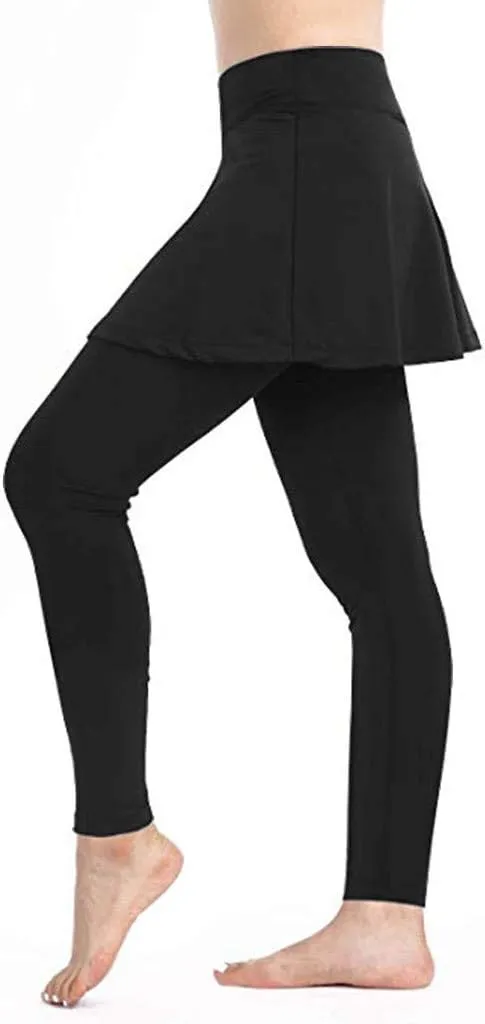 Women's Sports Skirted Leggings Yoga Skirts Spandex Tights Athletic Tennis Skorts Gym Active Running Bottoms