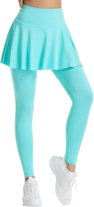 Women's Sports Skirted Leggings Yoga Skirts Spandex Tights Athletic Tennis Skorts Gym Active Running Bottoms