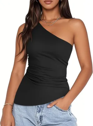 Womens Summer One Shoulder Tops Going Out Shirts Asymmetrical Sexy Cute Y2K Clothes Spring Outfits 2025