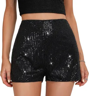 Womens Summer Sequin High Waist Shorts Straight Leg Sparkly Hot Pants Clubwear Party Glitter Short