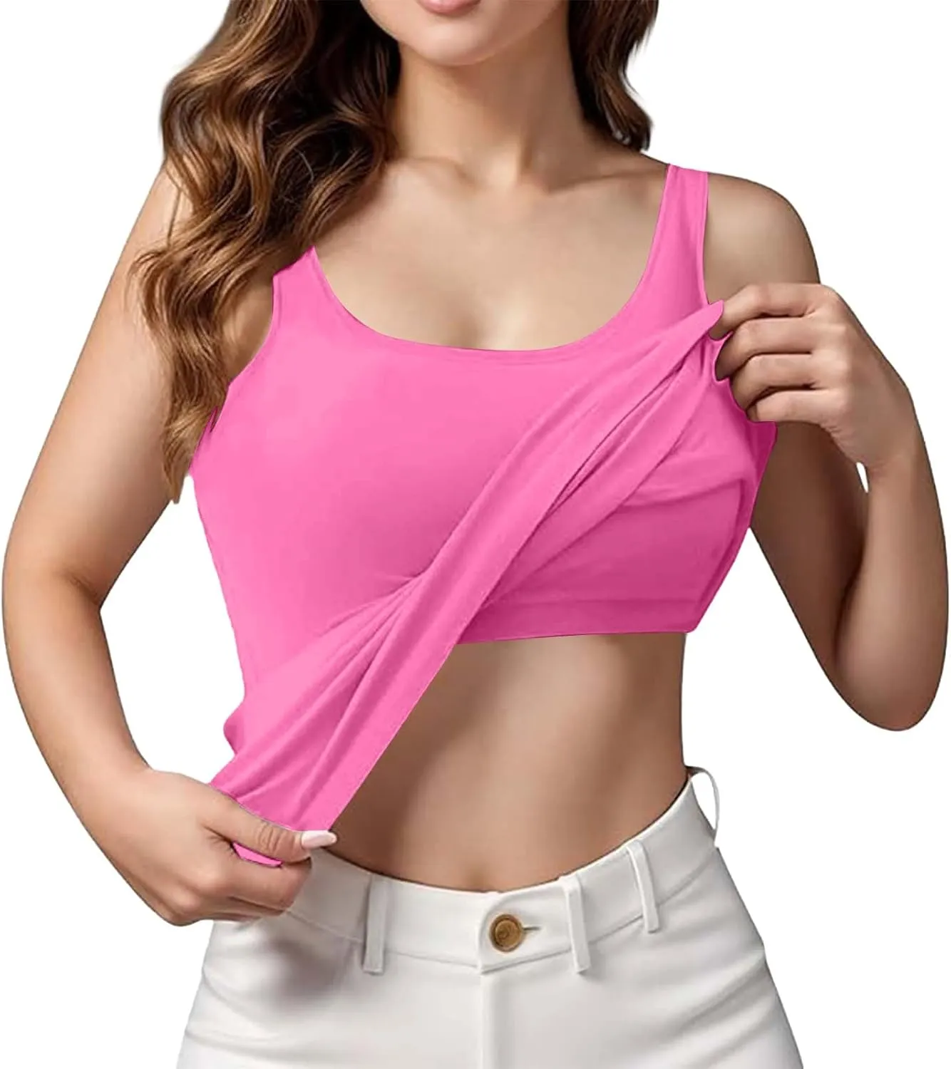 Womens Tank Tops with Built in Bra Summer Padded Undershirt Y2k Cute Going Out Tops Shelf Bra Yoga Camisole