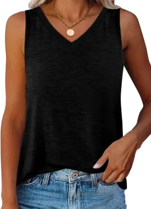 Women's V Neck Curved Hem Tank Tops Summer Basic Sleeveless Loose Fit Tunic Tops 2025