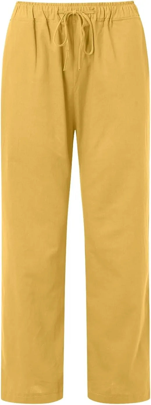 Women's Wide Leg Linen Pants Dressy High Waist Palazzo Pant Plus Size Button Down Trouser with Pocket