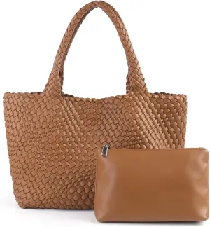 Woven Tote Bag Womens Purse Vegan Leather Shoulder Handbags Fashion Summer Beach Tote Bags Large Travel Totes
