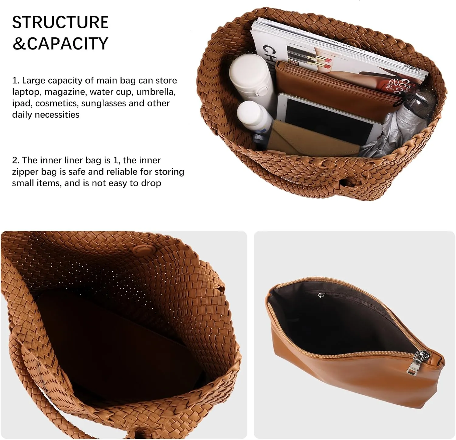 Woven Tote Bag Womens Purse Vegan Leather Shoulder Handbags Fashion Summer Beach Tote Bags Large Travel Totes