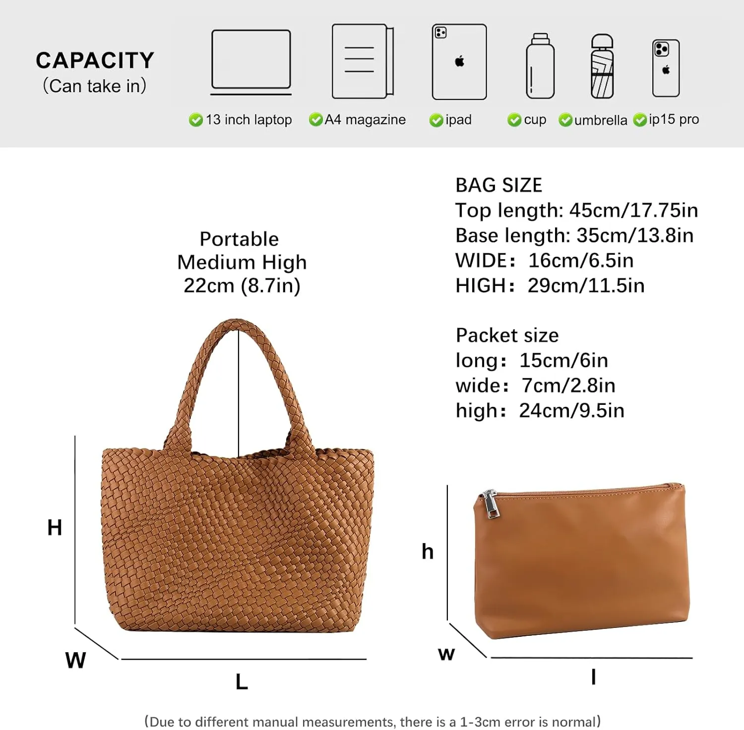 Woven Tote Bag Womens Purse Vegan Leather Shoulder Handbags Fashion Summer Beach Tote Bags Large Travel Totes
