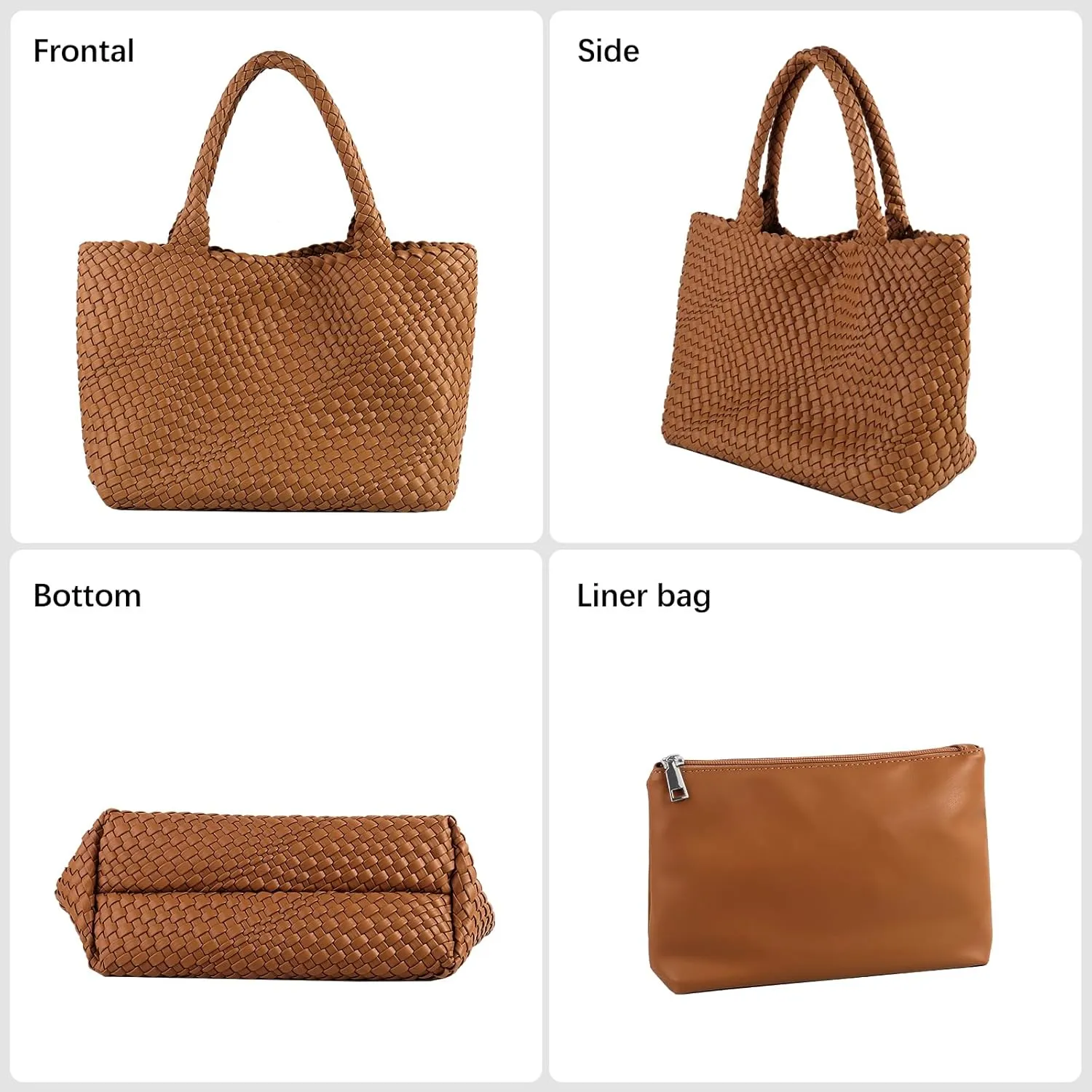 Woven Tote Bag Womens Purse Vegan Leather Shoulder Handbags Fashion Summer Beach Tote Bags Large Travel Totes