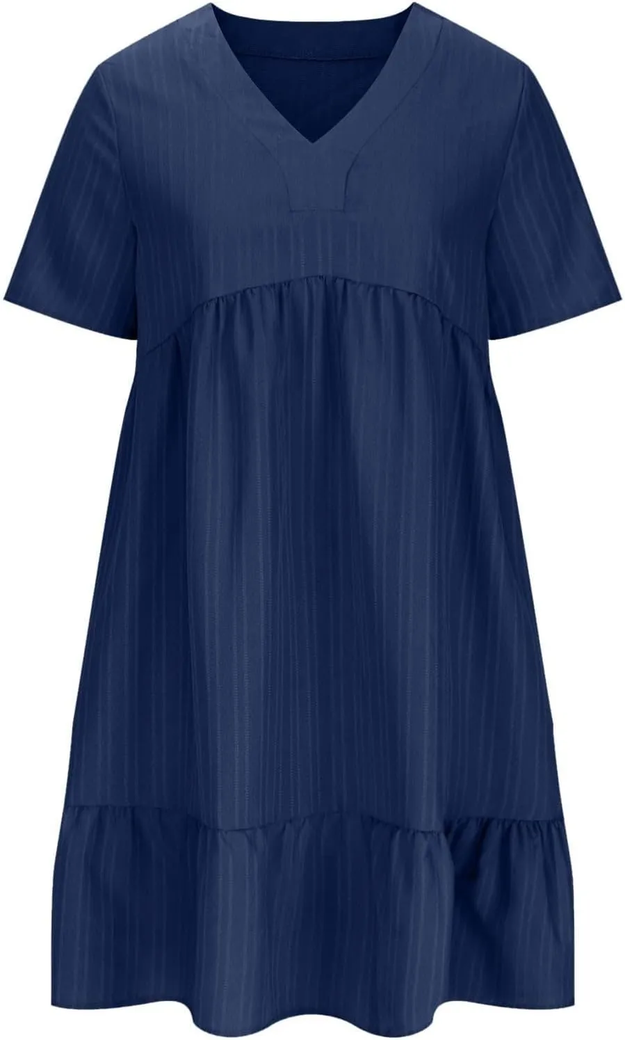 XOWRTE Summer Dresses for Women 2025 Short Sleeve V Neck Dress Pleated Swing Loose Casual Dress Short Plus Size
