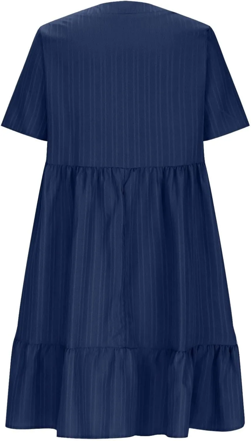 XOWRTE Summer Dresses for Women 2025 Short Sleeve V Neck Dress Pleated Swing Loose Casual Dress Short Plus Size