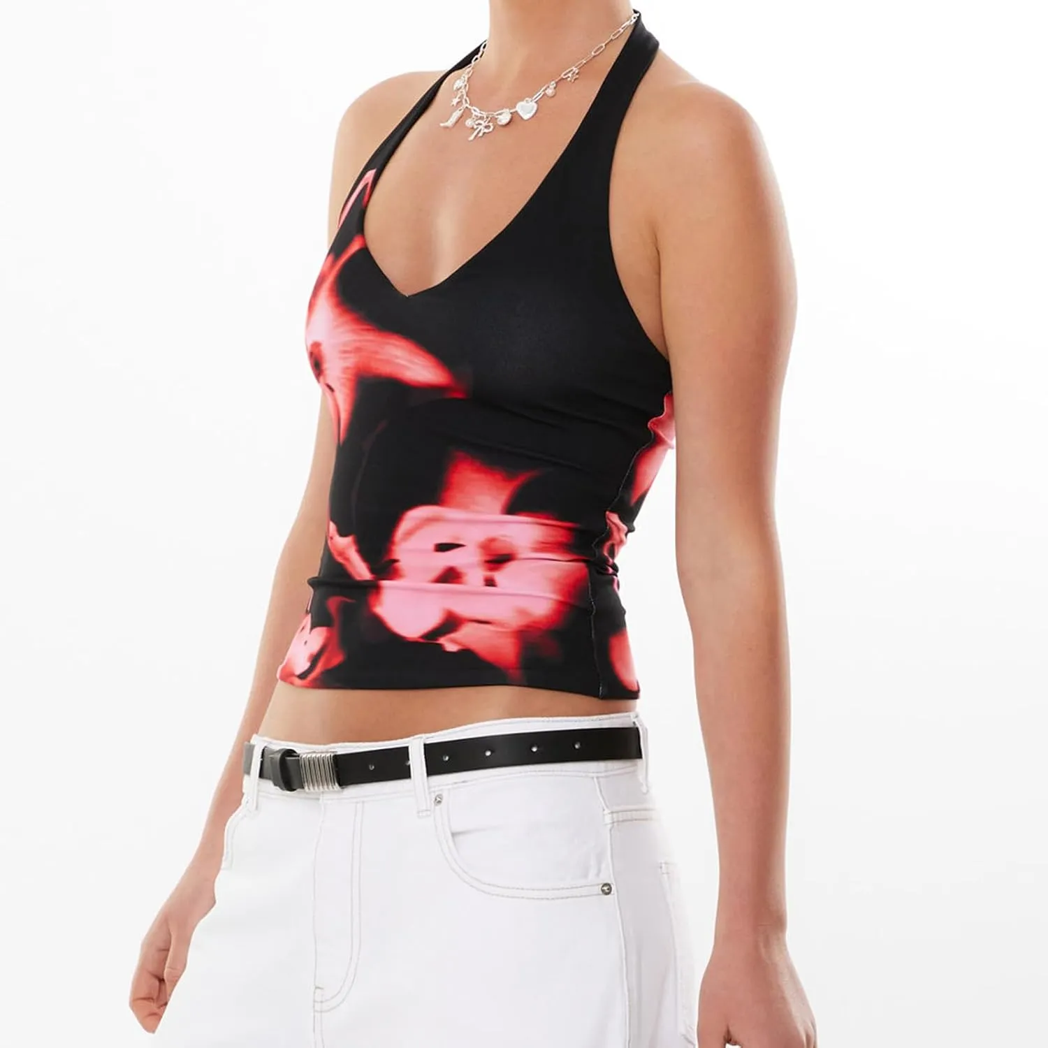 Y2k Camisole Top Women Teen Girl Floral Sleeveless Backless Spaghetti Strap Low Neck Crop Tank Sexy Going Out Cami