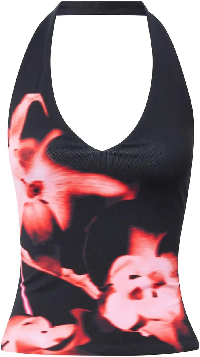 Y2k Camisole Top Women Teen Girl Floral Sleeveless Backless Spaghetti Strap Low Neck Crop Tank Sexy Going Out Cami