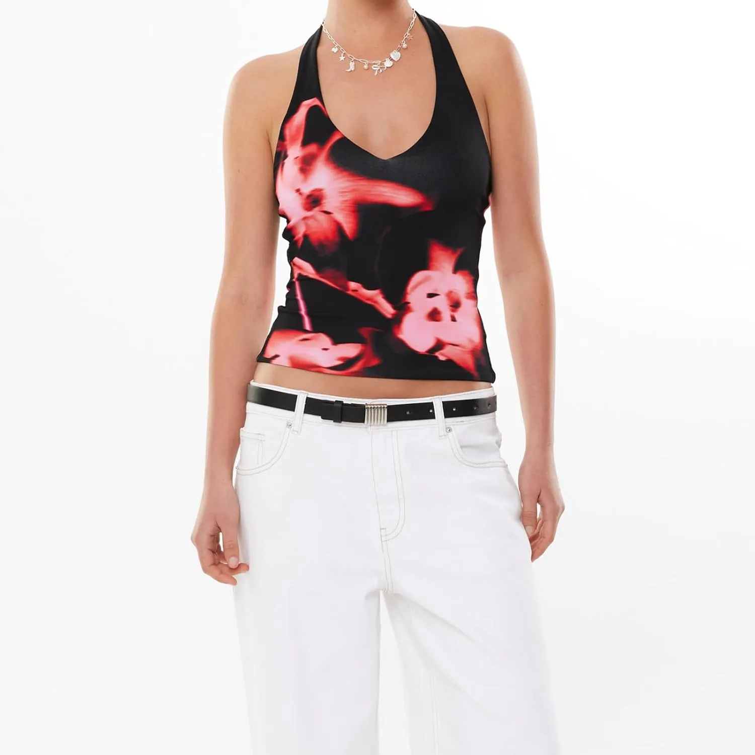 Y2k Camisole Top Women Teen Girl Floral Sleeveless Backless Spaghetti Strap Low Neck Crop Tank Sexy Going Out Cami