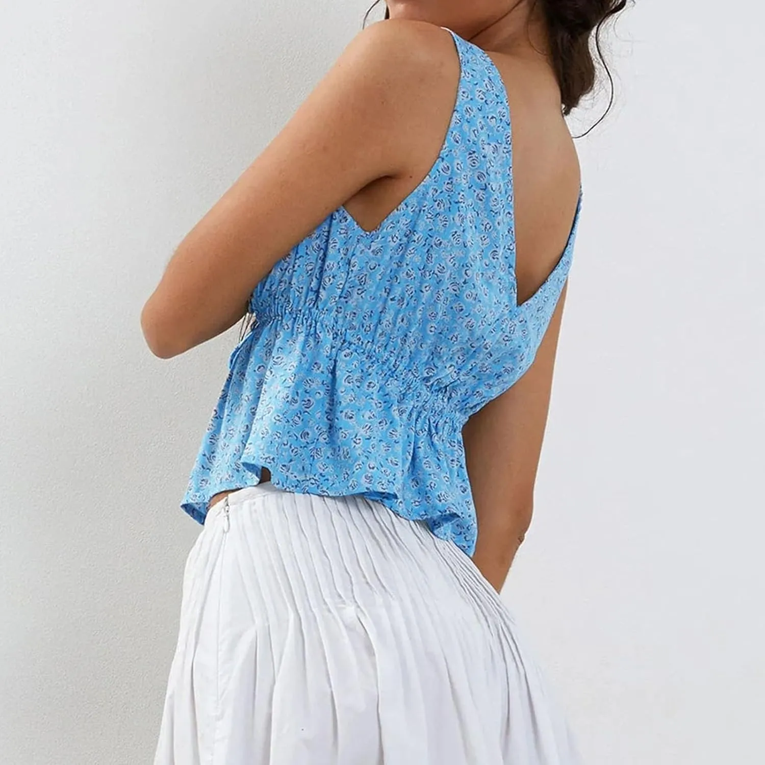 Y2k Front Tie Up Cami Tops for Women Sleeveless Floral Printed Spaghetti Strap Tank Top Trendy Going Out Camisole