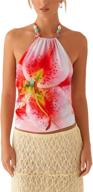 Y2K Spaghetti Strap Crop Top Vintage Floral Aesthetic Cami Tank Tops Teen Cute Summer Trendy Scoop Neck Going Out Tops