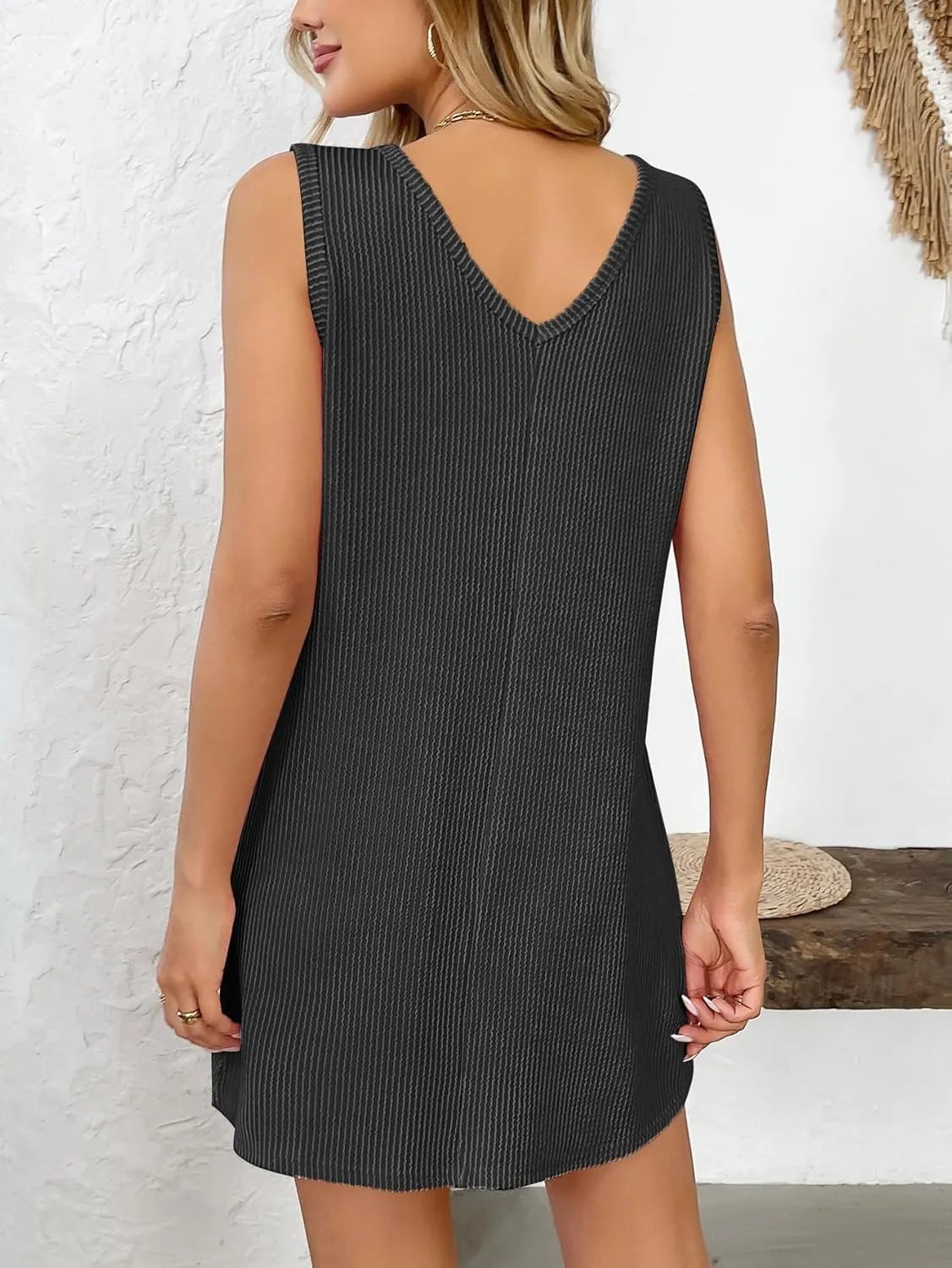 yoeasy Women's Summer Casual Tank Dress Sleeveless Beach Vacation Sundress Sleeveless V Neck Mini Dresses