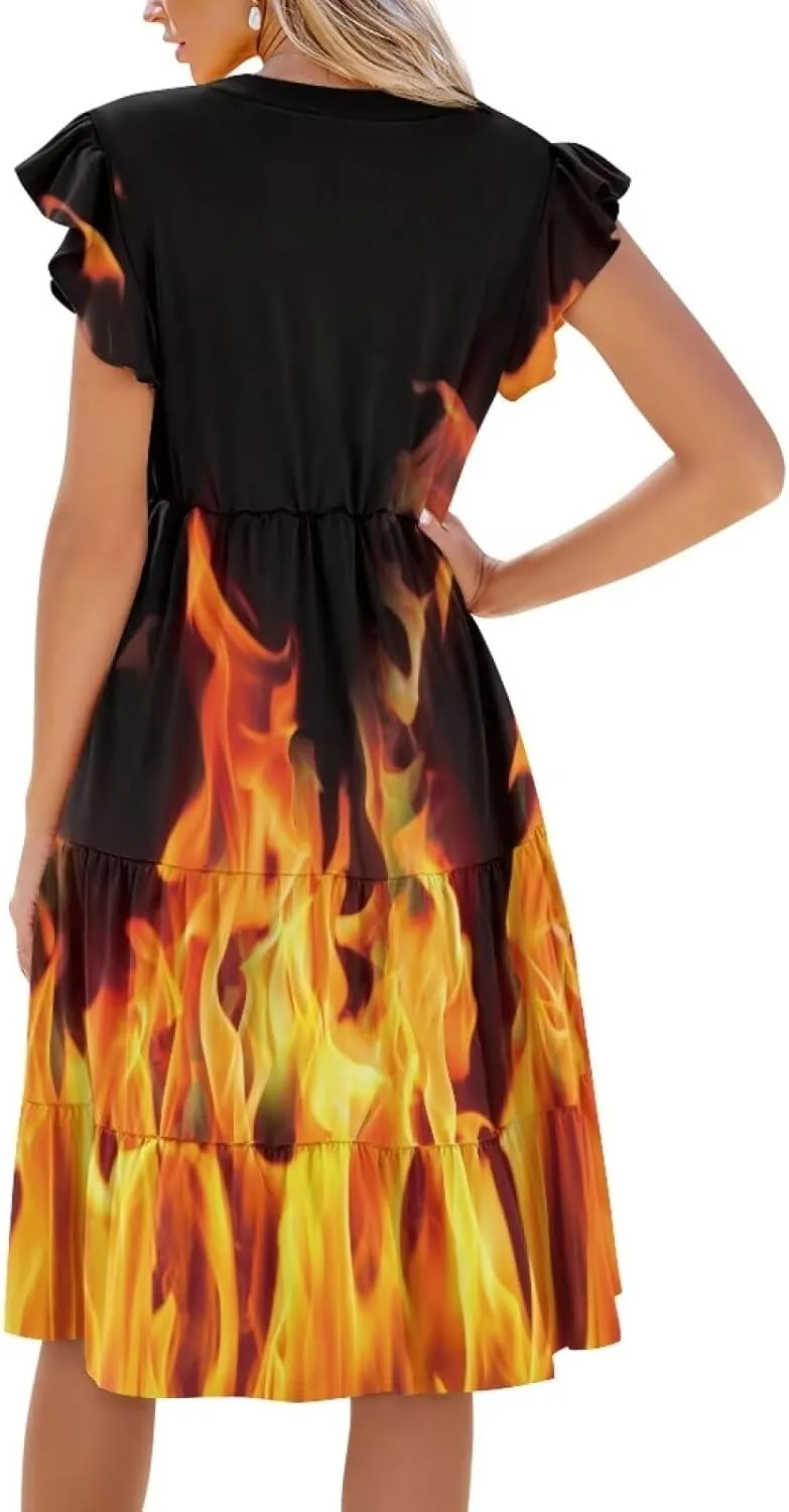 Youngerbaby Women Tank Dresses Midi Dress Loose Flutter Sleeve Summer Beach Dresses