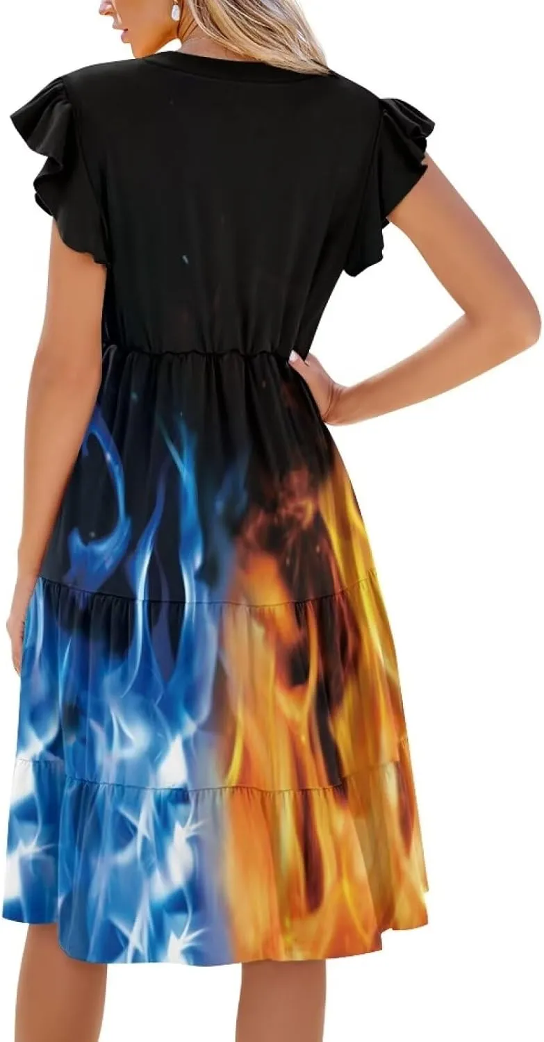 Youngerbaby Women Tank Dresses Midi Dress Loose Flutter Sleeve Summer Beach Dresses
