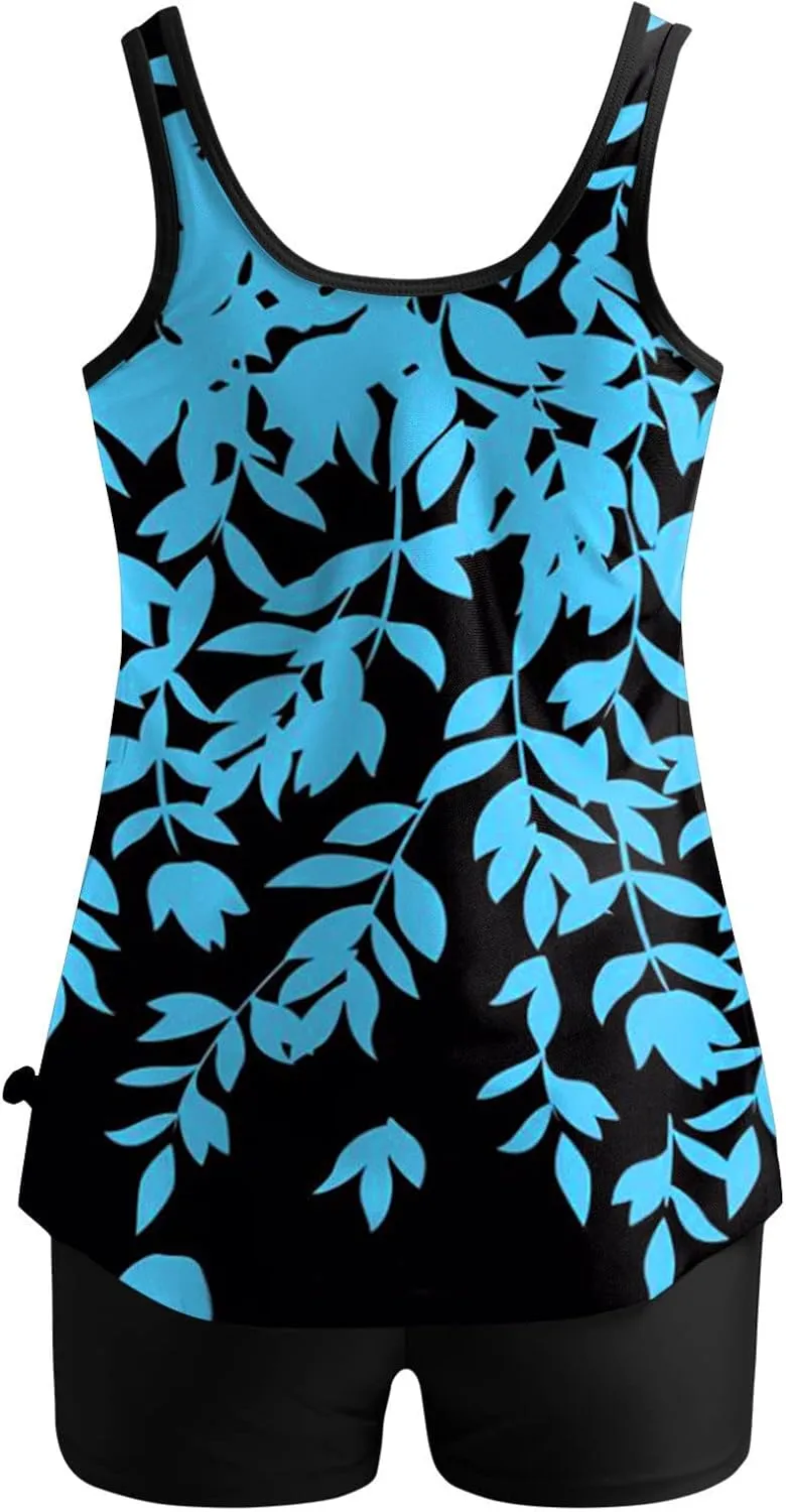 YRAETENM Tankini Swimsuits for Women Two Piece Bathing Suits Blouson Tank Top with Boyshorts Tummy Control Modest Swimsuits