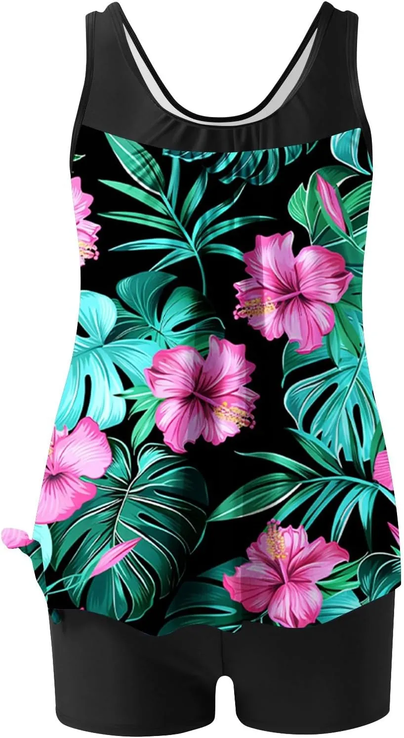 YRAETENM Tankini Swimsuits for Women Two Piece Bathing Suits Blouson Tank Top with Boyshorts Tummy Control Modest Swimsuits