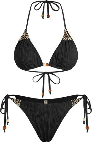 ZAFUL Women's Texture Triangle Bikini Sets Halter Ties Swimsuit Tie Sides Thong Swimwear Two Piece Bathing Suit