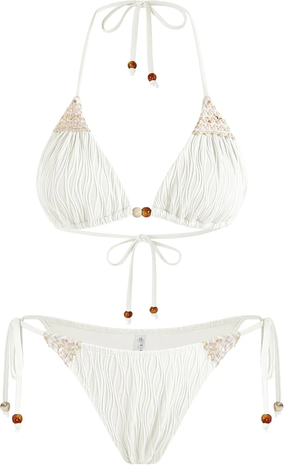 ZAFUL Women's Texture Triangle Bikini Sets Halter Ties Swimsuit Tie Sides Thong Swimwear Two Piece Bathing Suit