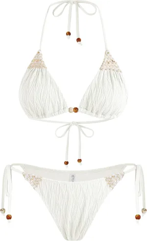 ZAFUL Women's Texture Triangle Bikini Sets Halter Ties Swimsuit Tie Sides Thong Swimwear Two Piece Bathing Suit