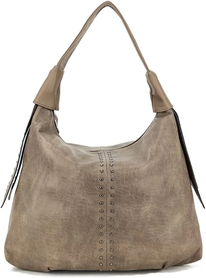 ZiMing Vintage Handbags Womens Single Shoulder Bag Tote Bag Vegan Leather Hobo Handbag Ladies Weekender Bag Rivet Totes Purse