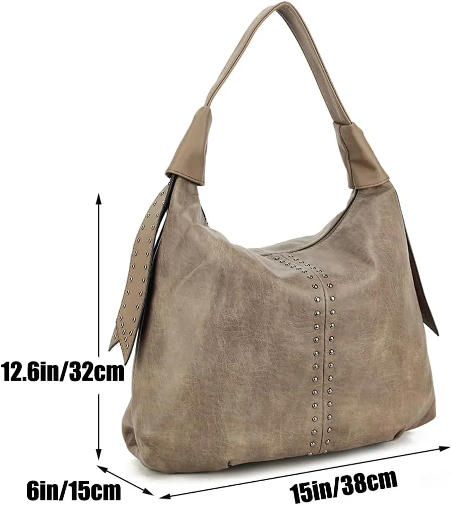 ZiMing Vintage Handbags Womens Single Shoulder Bag Tote Bag Vegan Leather Hobo Handbag Ladies Weekender Bag Rivet Totes Purse