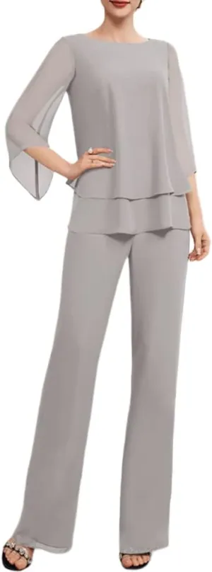 Zongqiven Womens Dressy Pant Suit Wedding Evening Outfits 2 Piece Chiffon Formal Pantsuits
